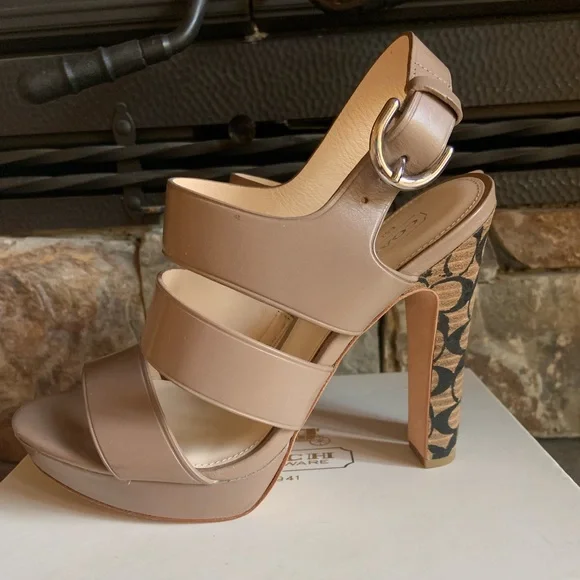 COACH Bertta Vachetta Strappy Platform High Heels - Picture 4 of 13